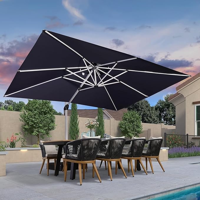 PURPLE LEAF 10' X 13' Patio Umbrella Outdoor Rectangle Umbrella Large Cantilever Umbrella Windproof Offset Heavy Duty Sun for Garden Deck Pool Patio, Navy Blue PURPLELEAF
