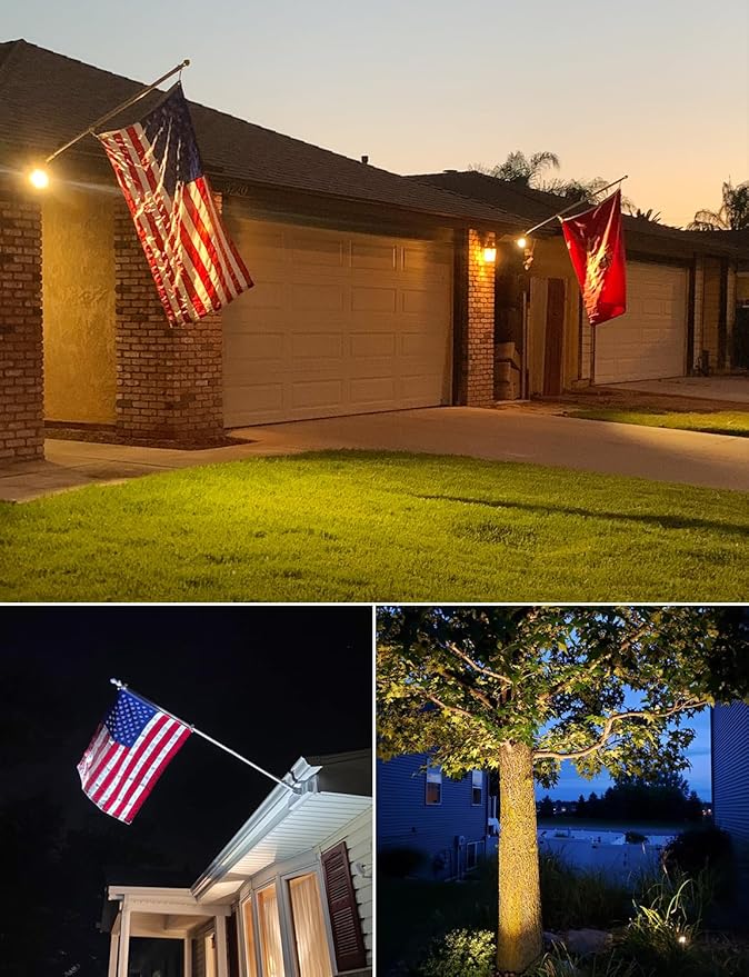 SUNVIE 20W Spot Lights Outdoor with Photocell Sensor, Dusk to Dawn LED Landscape Spotlights, Waterproof 120V 2000LM 3000K Landscape Lighting for Yard Flag Tree Garden 6 FT US 3-Plug in Cord, 2 Pack SUNVIE