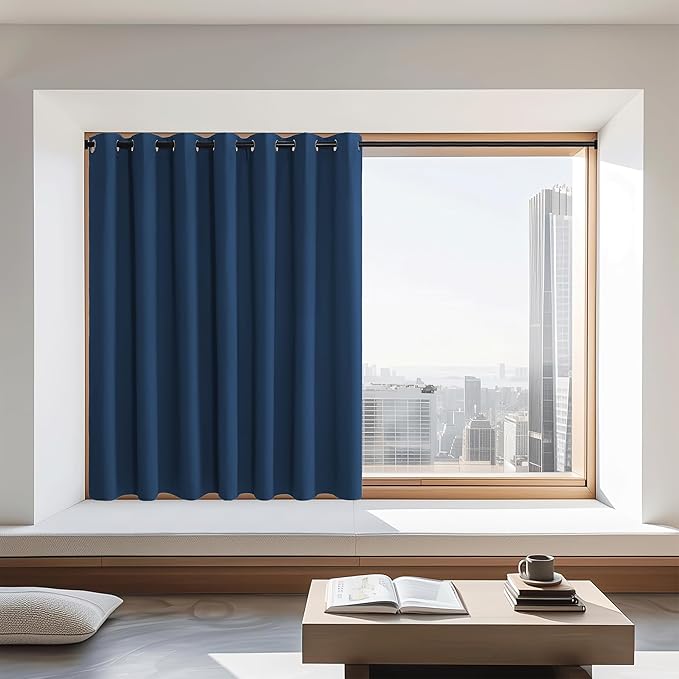 NICETOWN Blackout Curtains 72 inches Long, Grommet Privacy Window Thermal Insulated Room Darkening Sliding Glass Door Drape for Bedroom Living Room, 1 Panel, W100 x L72, Moroccan Blue NICETOWN
