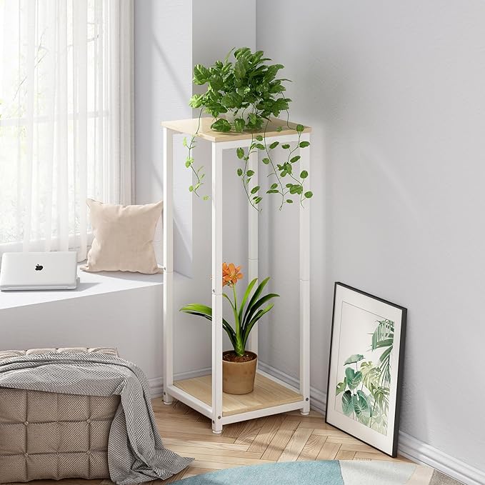Plant Stand Indoor Corner Tall 2 Tier Metal Modern Flower Storage Plant Shelf Holder for Living Room Balcony Garden,White (2 Tier-White) YIZAIJIA