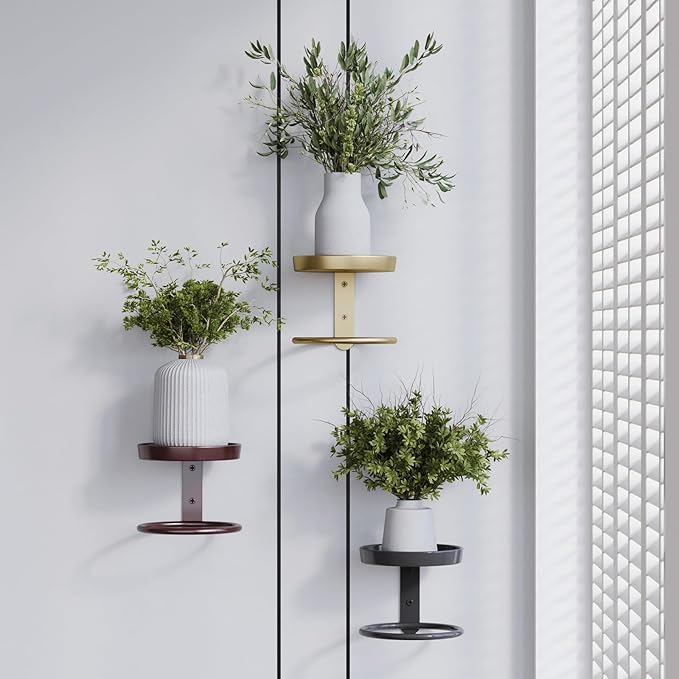 Metal Wall Planters Mid Century Modern Floating Shelves for Indoor Hanging Plants, Space-Saving Vertical Garden for Home & Office 3 Pack Black HomecourtyardsInterio