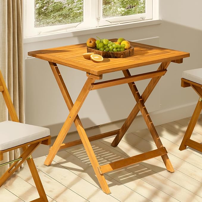 IDZO Legolas FSC Acacia Wooden Folding Table, Heavy Duty 270lbs Capacity, Elegant & Rustic Design for Garden, Backyard, Porch, Patio, Easy Assembly Idzo