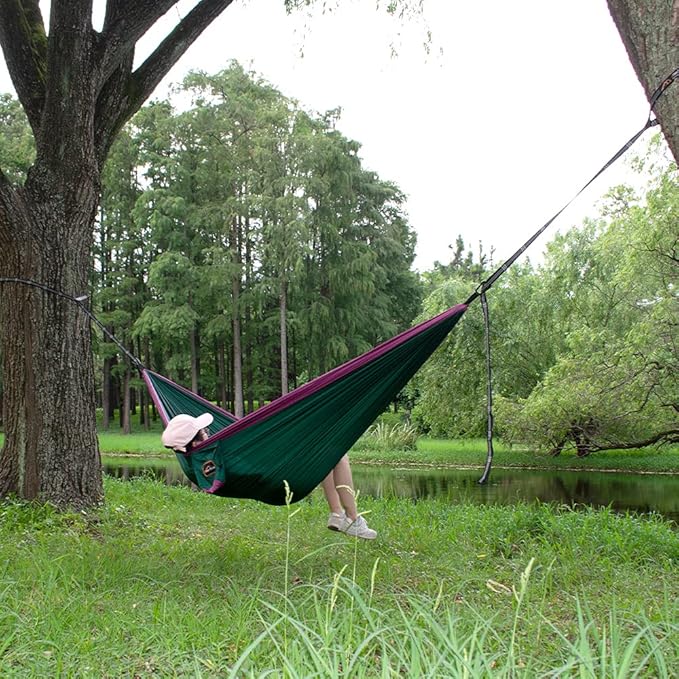 Camping Hammock, Super Lightweight Portable Parachute Hammock with Two Tree Straps Single or Double Nylon Travel Tree Hammocks for Camping Backpacking Hiking AnorTrek