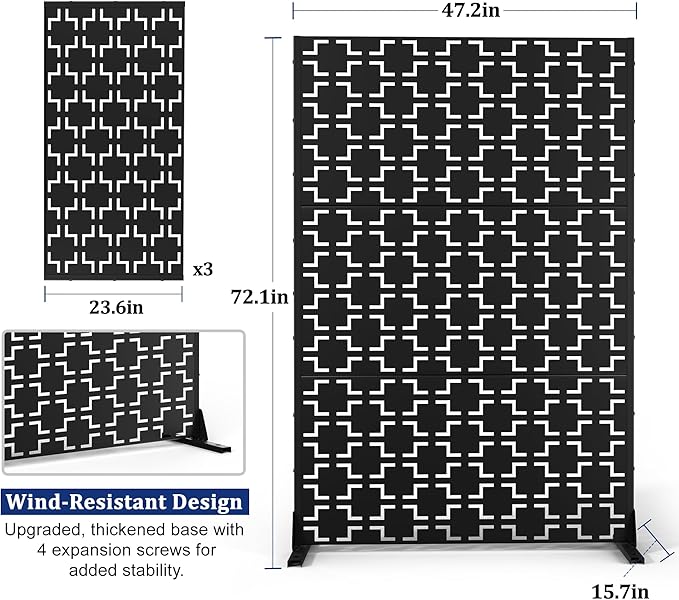 Outdoor Privacy Screen,72" H×47" W Metal Privacy Screen, Freestanding Privacy Fence Panels for Patio FENCY