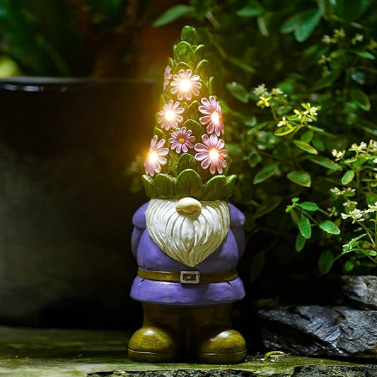 Nacome Solar Garden Outdoor Statues Gnome with Succulent and 7 LED Lights - Lawn Decor for Patio, Balcony, Yard Ornament - Chrismtas Gifts for Mom Grandma Nacome