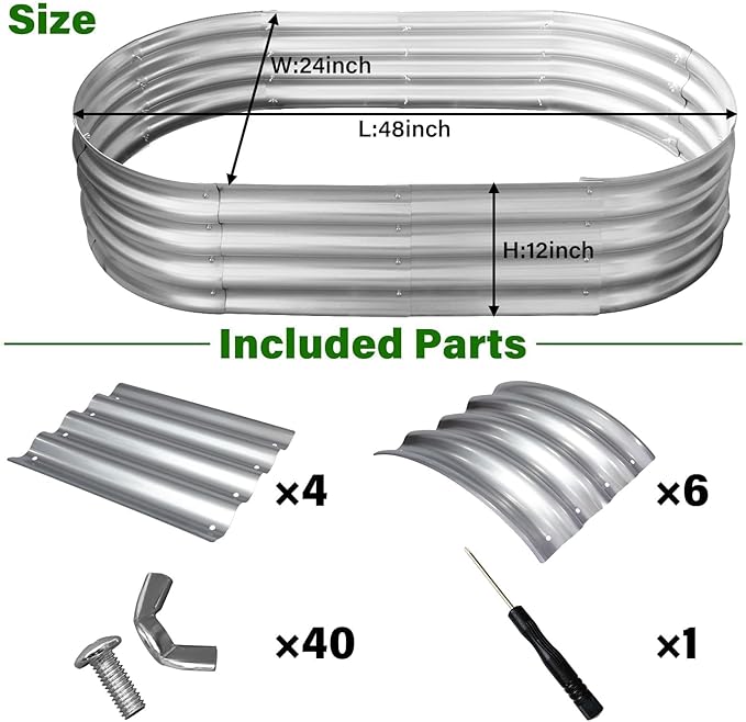 Galvanized Raised Garden Bed for Outdoor: 4X2X1ft Durable Metal Vegetable Plant Container Kit - Oval Planter Box for Gardening Flower Trough （2 Pack） Rootora