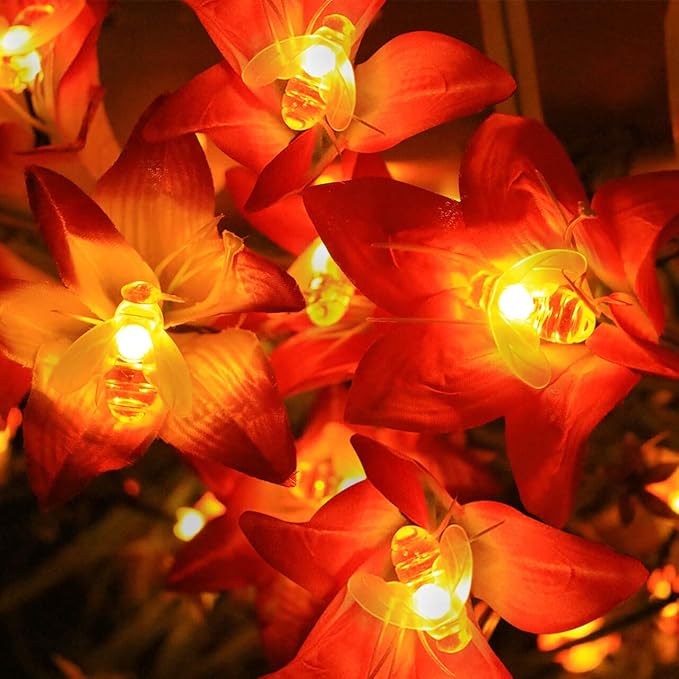 SEMILITS Solar String Lights 20LED Outdoor Waterproof Simulation Honey Bees Decor for Garden Xmas Decorations Warm White SEMILITS
