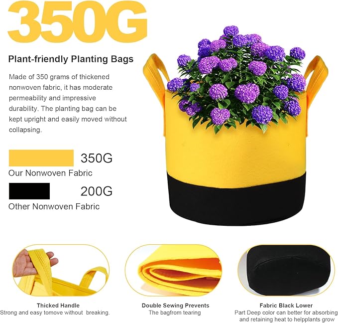 Grow Bags 10 Gallon,6 Pack Fabric Plant Pots with Handles Planter Bag for Outdoor Garden Planting Vegetables Flowers Fruit SouilGoal