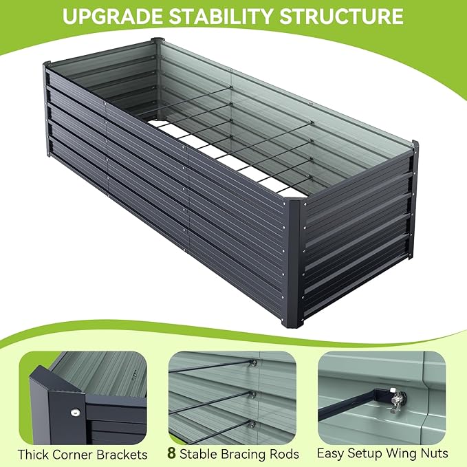 Ohuhu 8x3x1.9FT Metal Raised Garden Bed Outdoor, Reinforced Galvanized Steel Rustproof Planter Box, 100% Non-Toxic, 341 Gal Large Capacity Heavy Duty Raised Beds for Growing Vegetables Flowers Herbs Ohuhu
