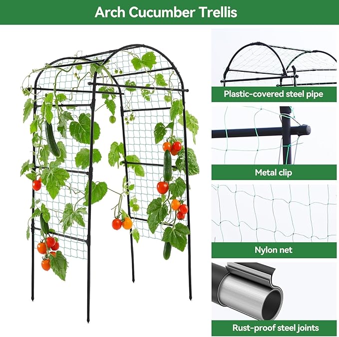 Lalahoni Garden Arch Trellis for Climbing Plants Outdoor, 80 Inch Tall Grape Metal Vine Plants Support Flower Vegetable Tomato, Cucumber Trellis for Raised Bed, Black Thereasonyoulovegardening
