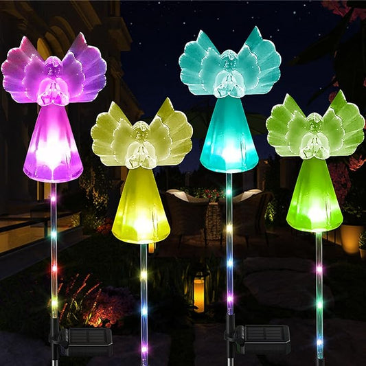 Solar Angel Lights Outdoor Decor - 4 Pack Decorative Color Changing Waterproof LED Angel Stake Lights for Cemetery Grave Garden Patio Yard Art Lawn Decoration, Grave Markers, Memorial Gifts XKYQSY