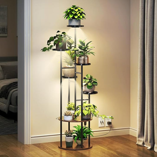 TC-HOMENY Plant Stand Indoor with Grow Lights, 7 Tiered Metal Plant Shelf, 55" Tall Plant Stand for Indoor Plants Multiple, Large Plant Rack Display Shelves, Corner Plant Holder for Living Room, Patio TC-HOMENY