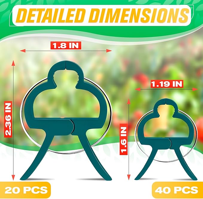 Tomato Plant Support Clips – 60 Pcs Reusable Plastic Garden Clips in 2 Sizes for Upright Growth of Vegetables, Flowers & Vines DIMROM