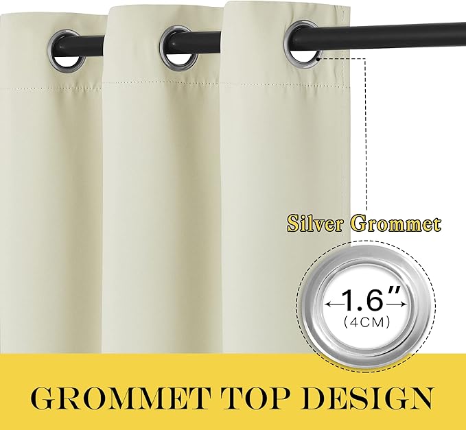 NICETOWN Blackout Sliding Door Curtains for Bedroom - Grommet Thermal Insulated Patio Door Drape Room Darkening Sound Reducing Window Treatment for Living Room (Beige, W100 x L84, 1 Panel) NICETOWN
