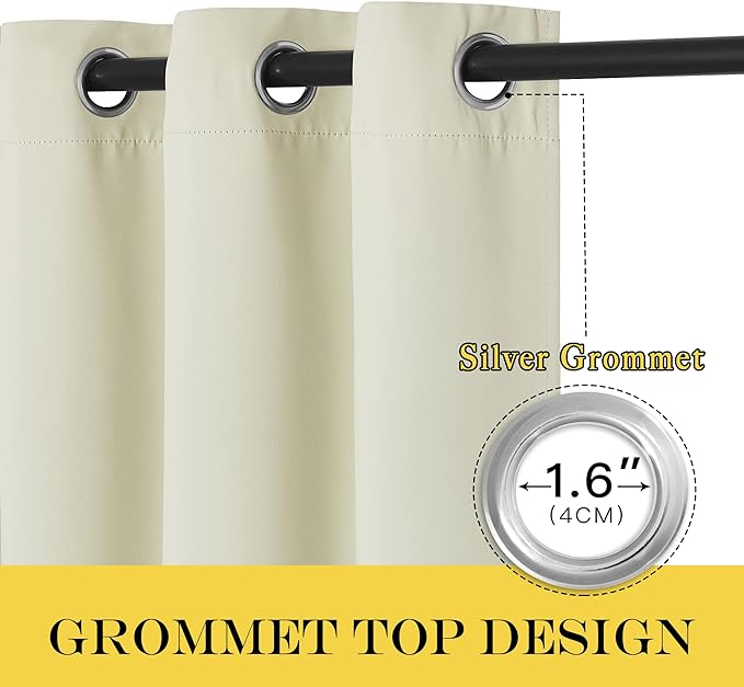 NICETOWN Blackout Bedroom Curtain 72 inches Length - Grommet Sound Reducing Window Treatment Privacy Drape Room Darkening Light Blocking for Living Room (Beige, 1 Panel, W52 x L72) NICETOWN