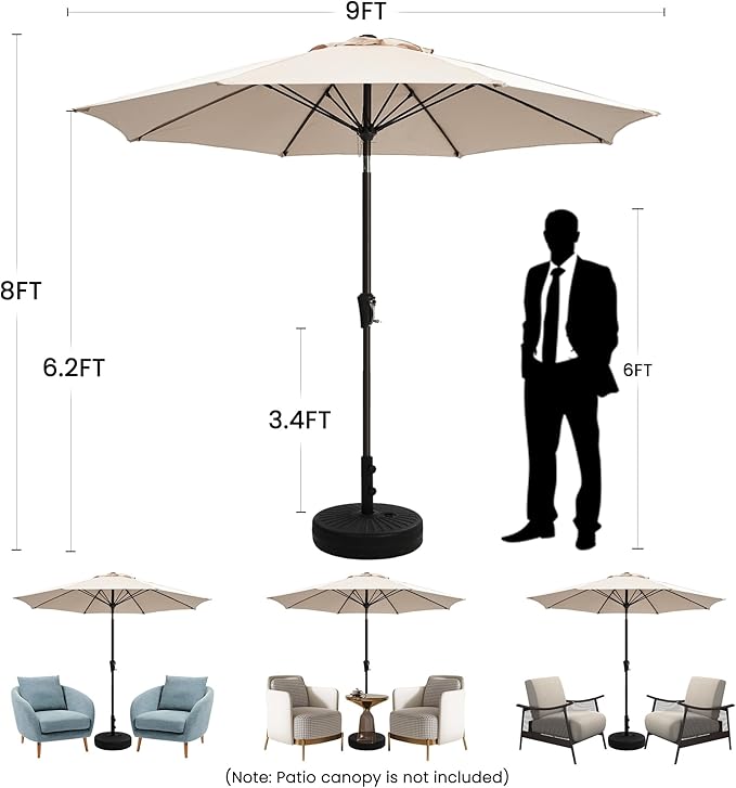 Ayge 9FT Large Outdoor Patio Umbrella Market Table Umbrella-UV Resistant, Easy Push Button Tilt and Crank, 8 Sturdy Fiberglass Ribs Heavy-Duty Pool Umbrella for Deck, Backyard,Garden,Rose Pink AYGE