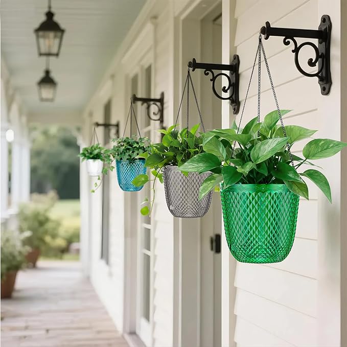 QCQHDU Self Watering Hanging Pots, 2 Pack 5.7 Inch Hanging Planters for Plants Indoor, Outdoor Flower Pots with Drainage Holes and 3 Hooks Chains for Garden Home (Emerald) QCQHDU