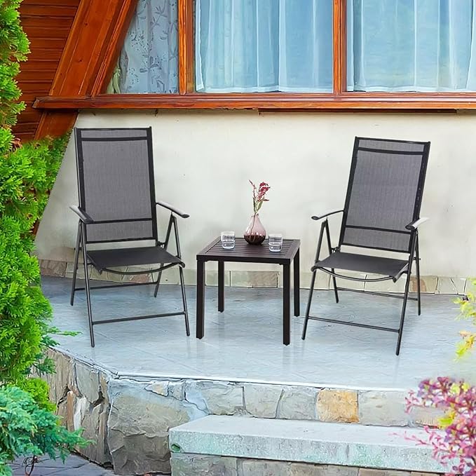 PHI VILLA Outdoor Patio Side Table Set of 2, 19" Small Black Metal Square End Table, Outside Coffee Bistro Table for Porch, Deck, Balcony, Indoor PHIVILLAThepioneerofcomfortablehouseholdsupplies