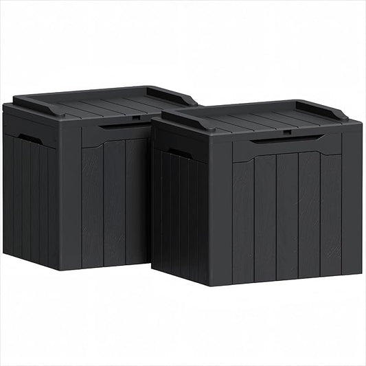 Greesum 31 Gallon Deck Box for Outside, All Weather Outdoor Storage Boxes for Patio Furniture Set, Package Delivery Box, Garden Tools, Black(Set of 2) BuynowfromGreesum