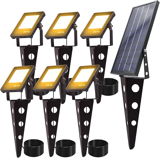 Solar Spotlights Outdoor Waterproof, Zeta 6-in-1 Spot Lights Metal Warm White Auto On/Off Dusk to Dawn Landscape Flag Pole Uplights for Outside House Trees Garden Yard Driveway Pathway Lawn Sunlife