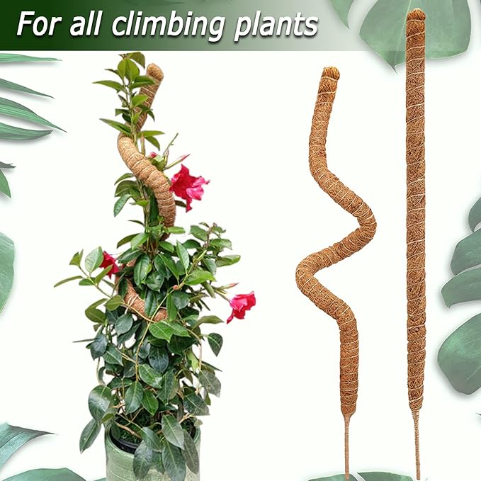 2 Pack Moss Pole, 28 Inch Bendable Moss Pole for Plants Monstera, Moss Poles for Climbing Plants Indoor, Coir Plant Pole Sticks Support Stakes for Potted Plant, Pothos, Philodendron Soupiar
