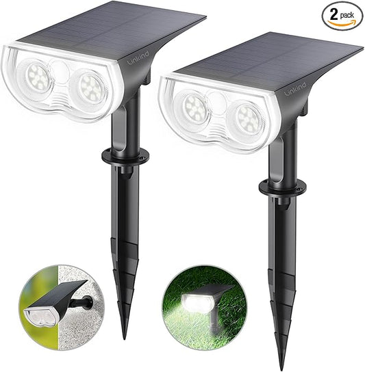 Linkind Solar Lights Outdoor Waterproof IP65, StarRay Dusk-to-Dawn Outdoor Solar Lights, 3 Lighting Modes Solar Spot Lights Outdoor for Garden, Yard, Landscape (Daylight, 2 Pack) Linkind