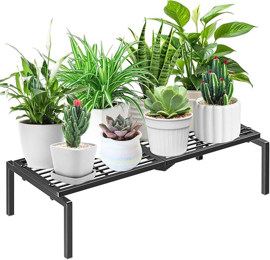 1 Tier Metal Plant Stand Indoor Outdoor, Potted Multiple Flower Pot Holder Rack Plant Shelf, Heavy Duty Planter Display Shelving for Patio Balcony Garden Living Room Decorative (Black) Gouisalin