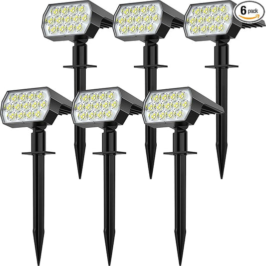 Solar Spot Lights Outdoor Waterproof IP65, [6 Pack/52 LED] 2-in-1 Solar Landscaping Spotlights, 3 Lighting Modes Solar Powered Garden Flood Light for Patio Pathway Driveway Yard Pool (Cool White) FratinkSolarLights