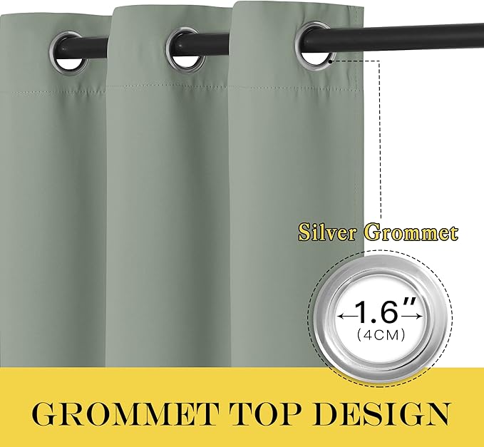 NICETOWN Sage Green Blackout Kitchen Curtain 45 inch Length - Grommet Thermal Insulated Solid Window Treatment Light Blocking Sound Reducing for Kids Room/Bedroom (W52 x L45, 1 Panel) NICETOWN