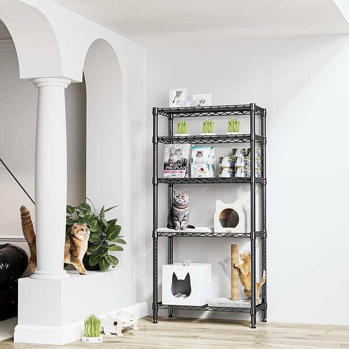 1250 lbs 5 Tier Shelf Metal Storage Shelves Shelving Wire Rack Heavy Duty Closet Organizers for Garage Kitchen Bathroom Laundry Black 13.8" D x 29.5" W x 59.5" H MEIGAOPLASTICANDMETALHKCOLIMITED