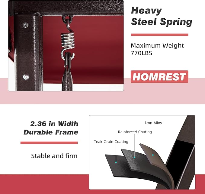 HOMREST 3 Seat Outdoor Porch Swing with 1.5" Deepened Cup Holder, Adjustable Canopy, Patio Swing Bed with Stand, Patio Glider Swing with Thicken Cushions, Pillow for Yard, Garden(Wine Red) HOMREST