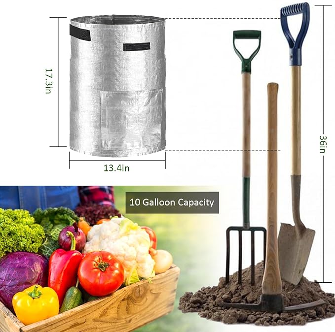 JJGoo Potato Grow Bags, 4 Pack 10 Gallon Potato Planter with Flap and Handles Planter Pots for Onion, Fruits, Tomato, Carrot - Grey JJGoo