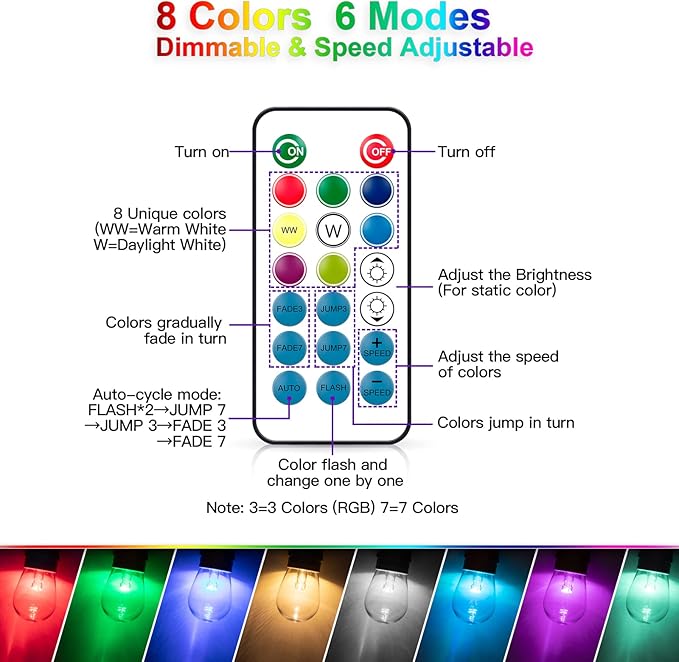 Mlambert 96Ft(2x48ft) Outdoor Patio Lights, RGB Cafe String Lights with Remote Control and 30+5 Dimmable LED Bulbs for Backyard Graden-White 2 Pack Mlambert