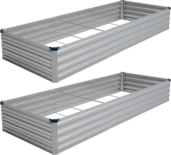 Vengarus 10x3x1FT (2 Pack) Galvanized Raised Garden Bed Kit, Outdoor Metal Planter Box for Vegetables, Rectangular Steel Container, Easy Assembly (Sliver) Vengarus