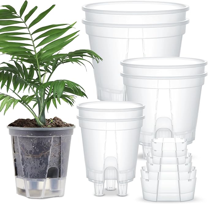 Self Watering Pots for Indoor Plants with Deep Reservoir and High Drainage Holes for Outdoor Plants and Flowers, Bare Root Planter(4.72'', 5.91'', 7.09'',Clear,6 Pcs) Wonderjune