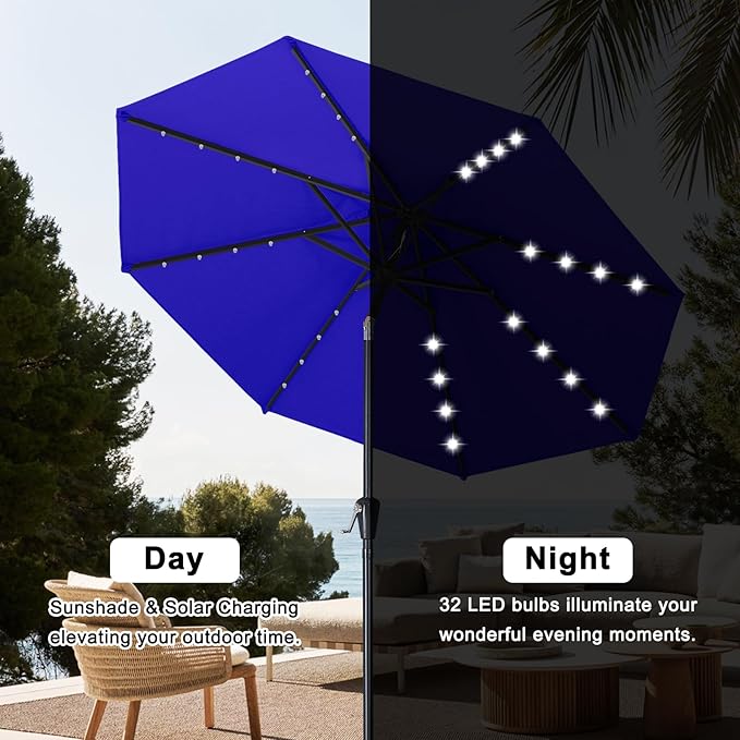 ABCCANOPY Solar Led Patio Umbrellas with 32LED Lights 11FT (Blue) ABCCANOPY