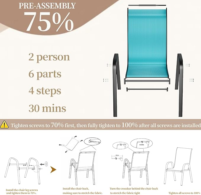 MAMIZO Patio Dining Chairs, Stackable All Weather Teslin Chair, Heavy Duty Outdoor Breathable Chairs Set, w/Armrests, Upgraded Chair FeetW/Strenthened Iron Spacers, 330 LBS (4, Turquoise Blue) MAMIZO
