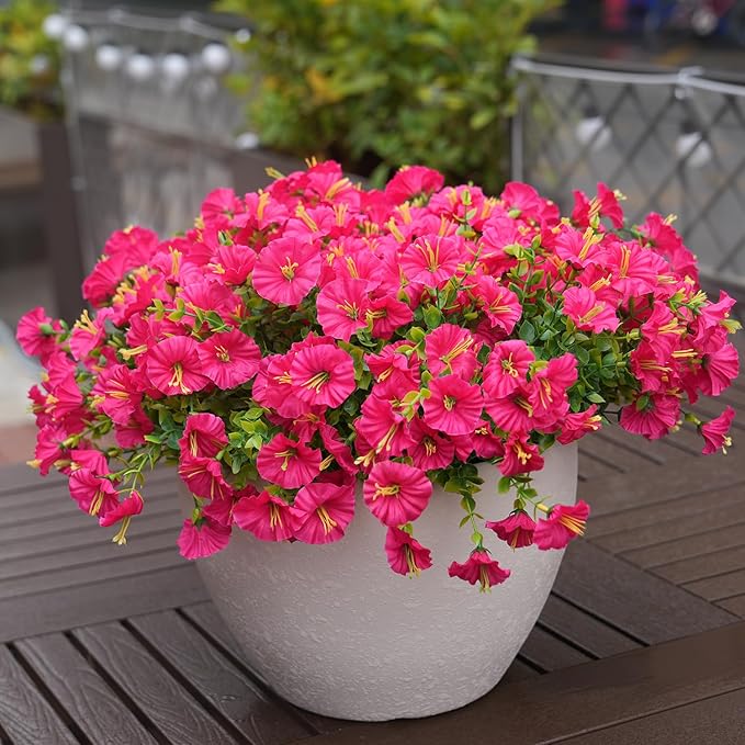 Artificial Flowers for Outdoors, UV Resistant Fake Silk Morning Glory, Realistic Faux Plants for Outside Porch Patio Window Box Hanging Planter (16, Hot Pink) maxkes