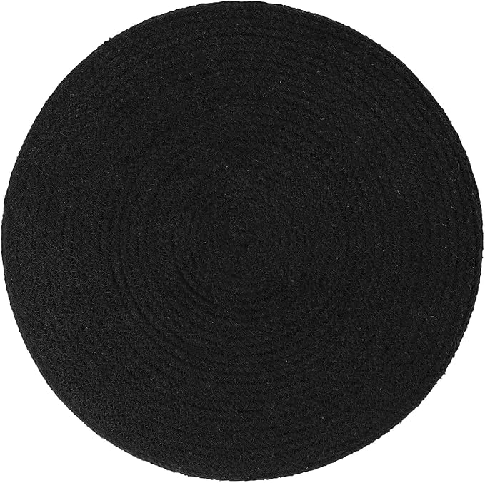 REDEARTH · Cylindrical Pouf Ottoman - Braided Pouffe Accent Sitting Round Footrest for Living Room, Bedroom, Nursery, kidsroom, Patio, Gym; 70% Cotton 30% Jute, (14.5X14.5X16; Black Natural) REDEARTH
