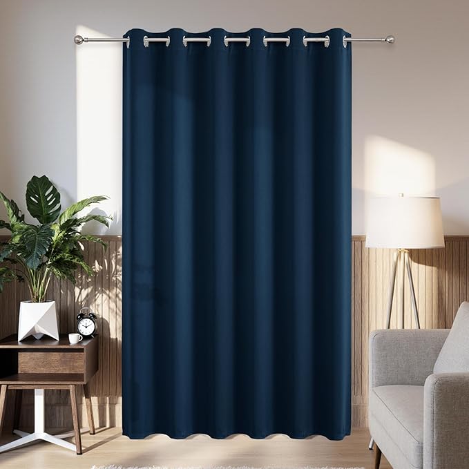 Joydeco Blackout Patio Sliding Door Curtains 108 Inches Long, Grommet Privacy Room Divider Curtains, Extra Wide Thermal Blackout Drapes for Bedroom Living Room (Navy Blue, 80Wx108L, 1 Panel) JOYDECO