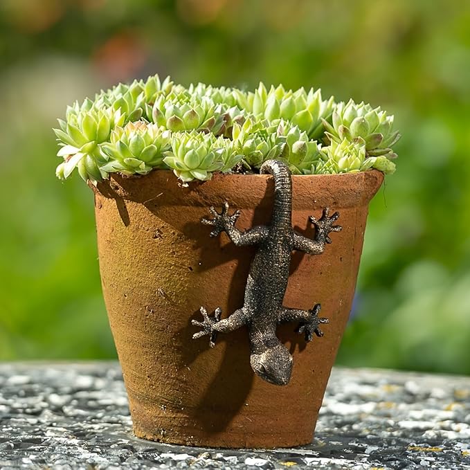 Vintage Bronze Gecko Planter Pot Hugger Flower Figurine – Resin Climbing Lizard Statue for Garden, Fairy Garden Terrarium, Outdoor Fence & Yard Decor，Versatile Home & Office Decor Rootora