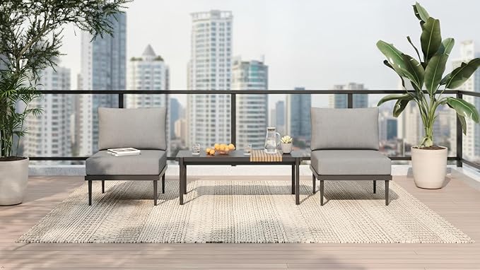 Sundale Outdoor 3 Pieces Patio Furniture Set, Metal Outdoor Sectional Sofa with Coffee Table, All-Weather Modern Outdoor Conversation Sets for Balcony, Porch, Poolside, Sunroom SundaleOutdoor