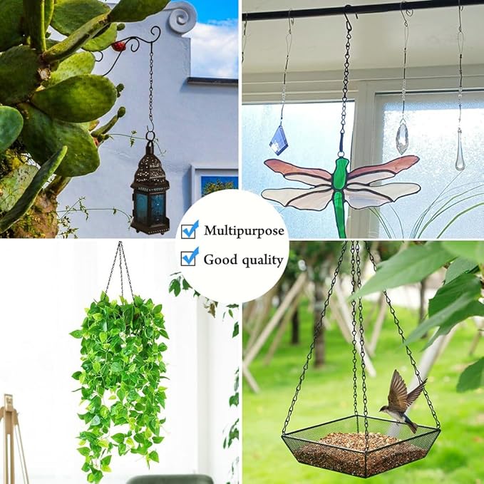 YINGFENG 236 Inch Black Metal Hanging Chains and Hanging Basket Hooks Set for Bird Feeders, Birdbaths, Planters, Grow Lights, Lanterns, Wind Chime and Ornaments, Eye Screws, Chain Hooks DIY YINGFENG