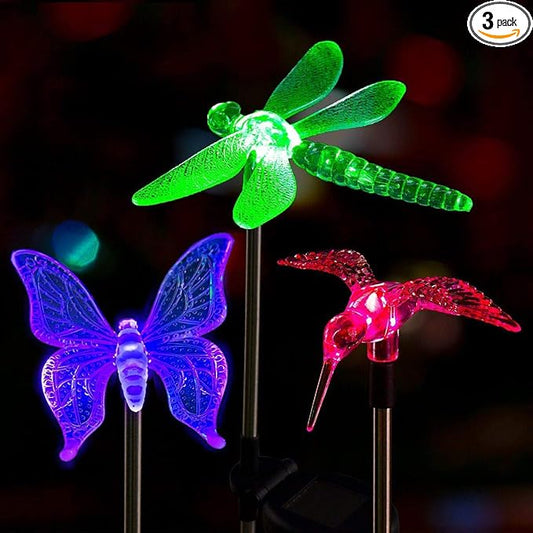 SOLPEX Solar Garden Lights, 3 Pack Solar Butterfly Lights Yard Decorations, Multi-Color Changing LED Bird Light Stakes, Yard Light for Garden, Patio & Lawn Solpex