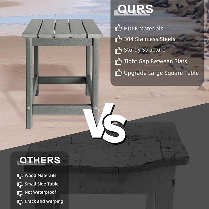 Outdoor Side Tables Adirondack, HDPE Small Table for Patio,Outside End Table for Porch, Deck, Pool, Weather Resistant/Easy Maintenance GARDENSTAR