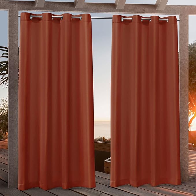 NICOLE MILLER NEW YORK Canvas Indoor/Outdoor Grommet Top Curtain Panel Pair, 54"x96", Orange Marmalade NicoleMiller