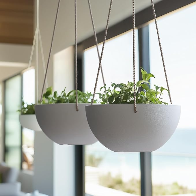 LA Jolie Muse Hanging Planter - 9.84 Inch Hanging Planters for Indoor Plants, Hanging Pots for Plants Indoor Outdoor, Set of 2, White LaJol%C3%ADeMuse