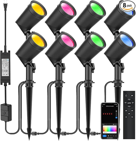 ZYAN 8 Pack Smart Landscape Lights, Color Changing Landscape Spotlights, App Control & Remote Control, Compatible with Alexa ZYAN