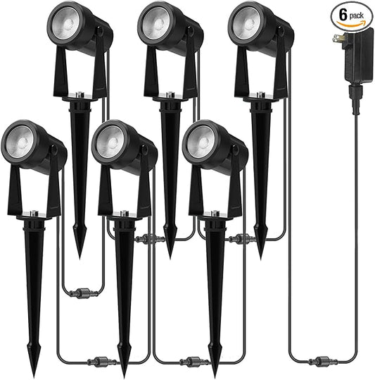 Banord Outdoor Landscape Lighting, 6 Pack Outdoor Spot Lights, Low Voltage LED Landscape Lighting with Transformer for Yard, Plant, Lawn, Garden, IP65 Waterproof & 2700K Warm White Banord