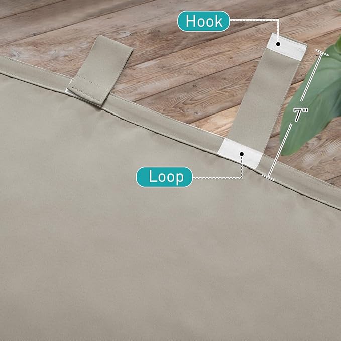 NICETOWN 2 Panels Natural Outdoor Patio Curtainss Waterproof, Detachable Sticky Tab Top Thermal Insulated Privacy Indoor Outdoor Drapes Cold & Heat Block Room Darkening for Pergola, W52 x L95 NICETOWN